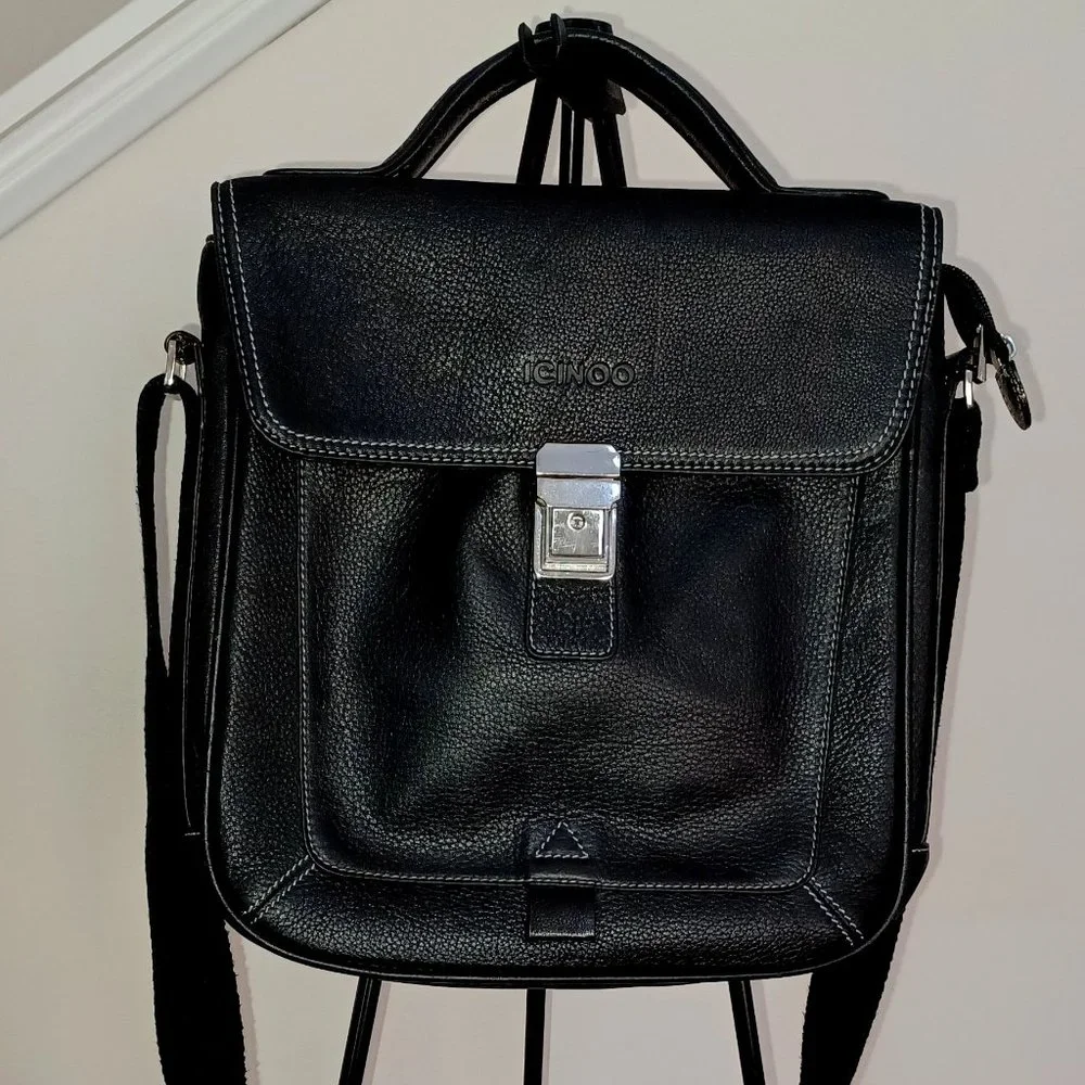 ICINOO Black Leather Crossbody Bag